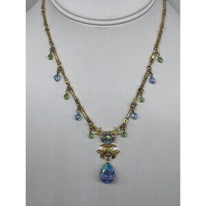 Vintage Kirks Folly Celestial Swarvoski Crystal Drop Necklace Gold Plate